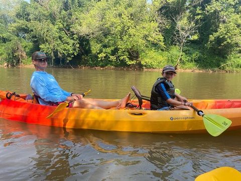 We have two double sized kayaks just like this for going together, or both having one! This was on a creek nearby, not lake travis's much clearer water! 