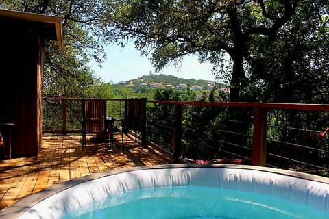 View from your private Patio, Spa is an added, requested upgrade and cleaned and changed just for you should you ask. Mineral water from deep well- expect cloudier water as limestone will always be present. 