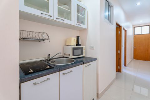 Compact kitchen equipped with many convenient essentials.