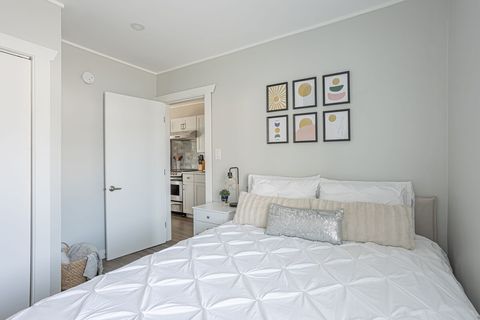 Relax in the queen bed with a plush, pillow top mattress after a long day exploring Hope BC.