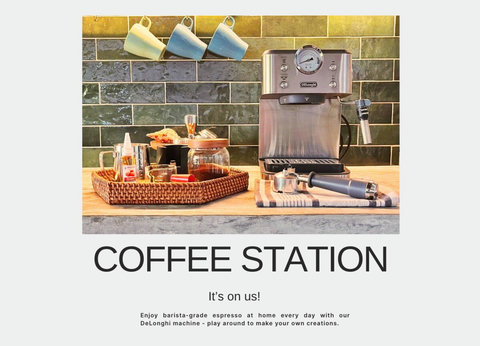 New DeLonghi espresso machine and coffee supplies. 
Coffee lovers can enjoy this little luxury without leaving the villa. You have all the tools to play around and make your creations as well.