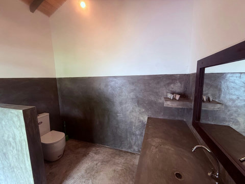 Poolside Bathroom Interior

A spacious poolside bathroom with toilet, sink, and essential toiletries, offering comfort and practicality after using the pool.