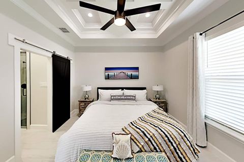 Master bedroom with king size bed.