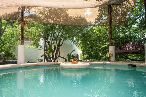 There's the Temple in the background. Pool with an island and ocean view. Usually vaious different hanging hammocks, chairs, or large nets, we switch it up. 1.5M deep, no shallow end, no kids. #BYOFruit 