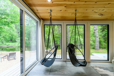 Swings overlooking the water views. 
