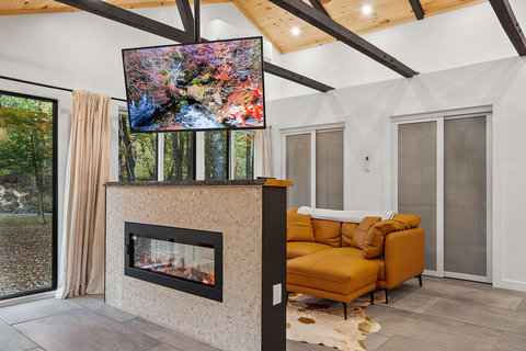 Fireplace with 2 sides see though. 
