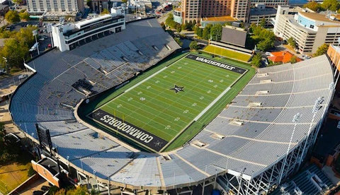 Aerial view of Vanderbilt Stadium in the heart of the city