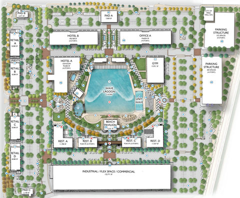 Resort-style community with 2-acre wave lagoon, dining, hotels, and amenities