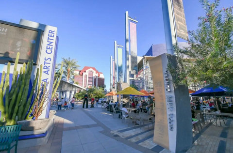 Steps from Mesa Arts Center dining, events, and sunny outdoor plaza vibes