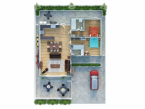 Floor Plan: Discover your perfect getaway layout with open spaces and stylish decor!