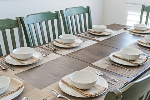 Dining area seats 8—perfect for family meals, games, or planning tomorrow’s adventure.