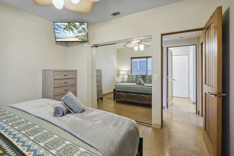 Ground-floor bedroom located next to the family room and bathroom—quiet and private.