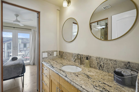 Double-sink vanity in the third-floor bathroom makes group mornings easy.