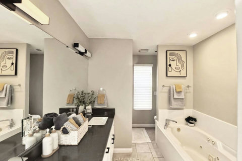 Enjoy the jetted soaking tub in our main ensuite bath.