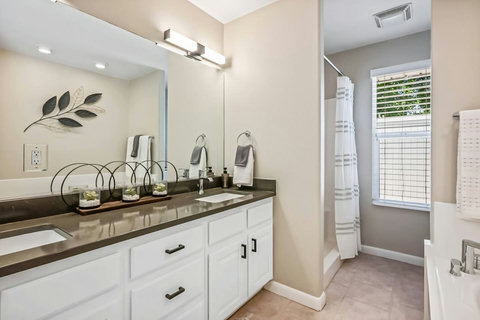 An amenity must for extended stays: Double sink vanity!