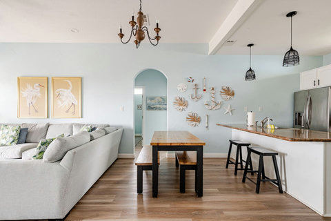 Living, dining and kitchen in one open space