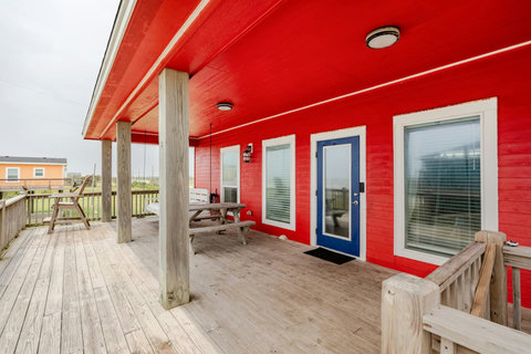 Picnic table on the covered deck
