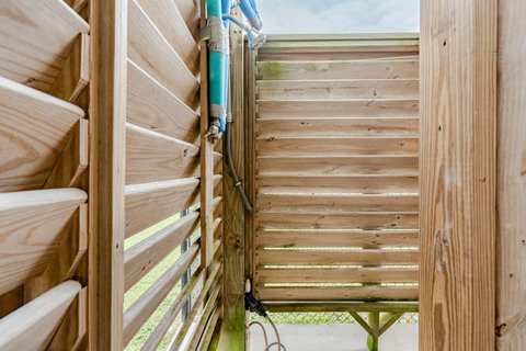 Outdoor shower to rinse off the sand