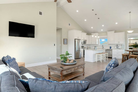 Sectional with the kitchen beyond