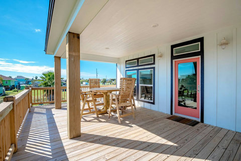 Covered deck by the front door
