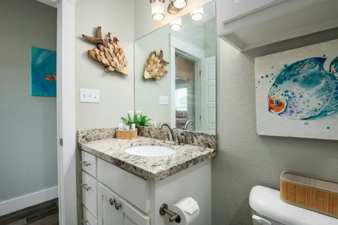 Bath vanity with fish art