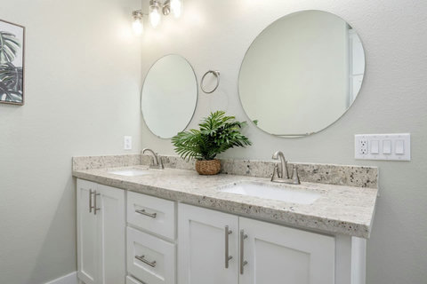Double vanity with round mirrors