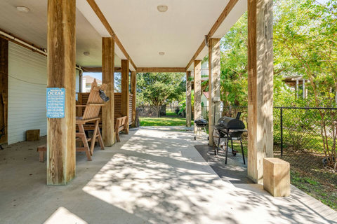 Patio with seating and grills