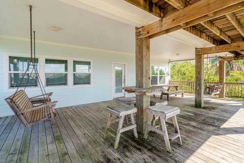 Porch swing and high-top table