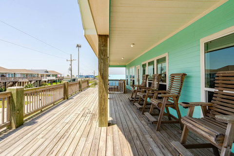 Tall deck chairs on the covered deck