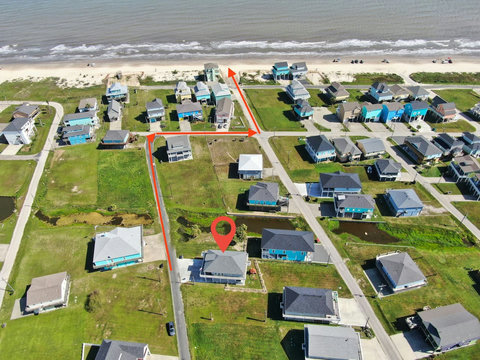 Aerial view: a short walk down the path to the beach