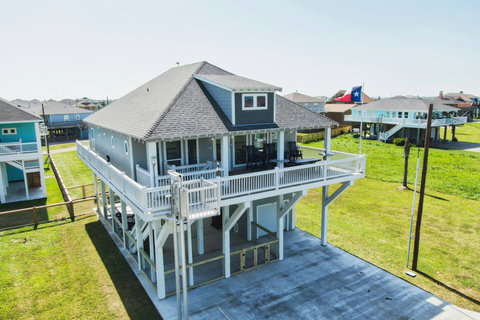 The house and fenced yard from above