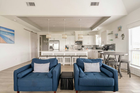 Living room open to the kitchen