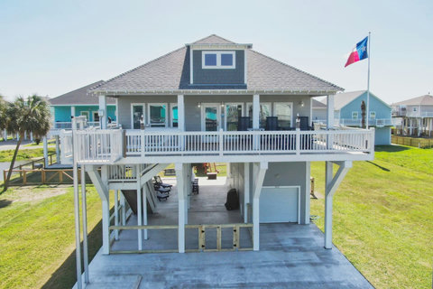 Covered decks, parking and the yard from above