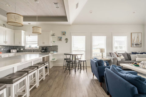 Long kitchen bar with stools