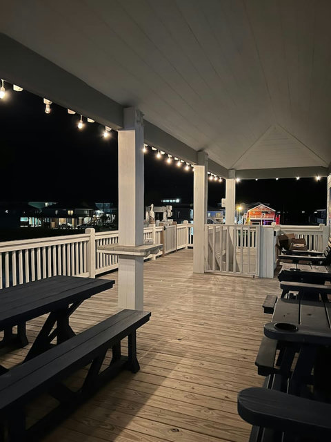 String lights on the deck at night