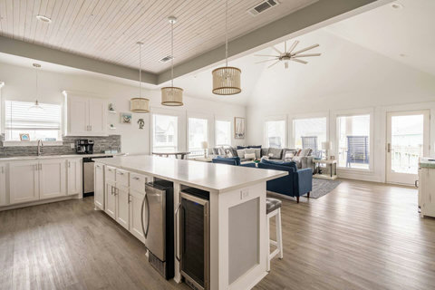 Kitchen island with a beverage fridge
