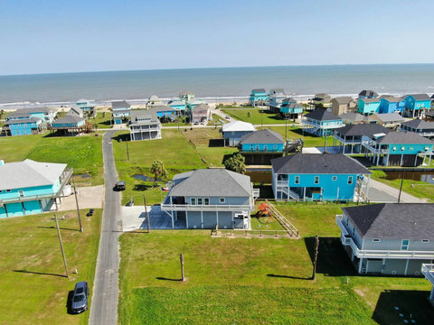 The beach just past the houses