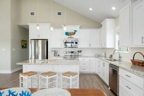 Kitchen island with seating for three