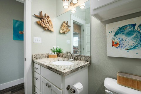 Bath vanity with fish art