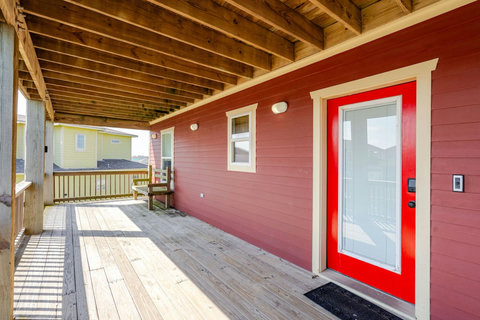 Covered deck by the front door