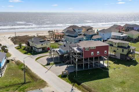 Aerial view of the house and the beach