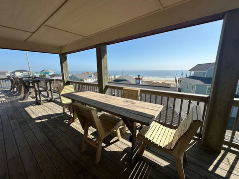 Picnic tables on the covered deck