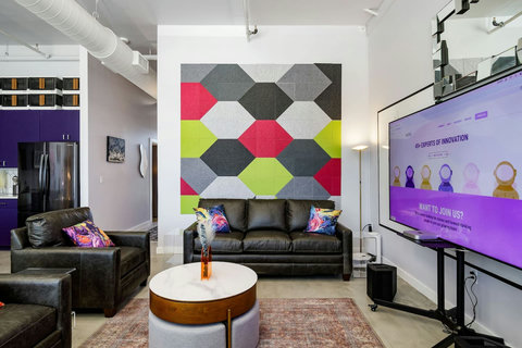 Sofas and a big screen for movie nights