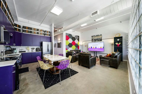 Open great room with kitchen, dining and lounge