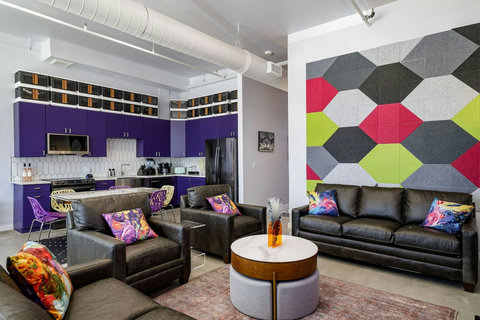 Lounge area with the kitchen beyond