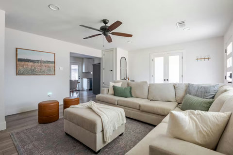 Living room open to the dining area