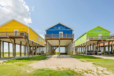 Bright blue beach house, steps from the sand