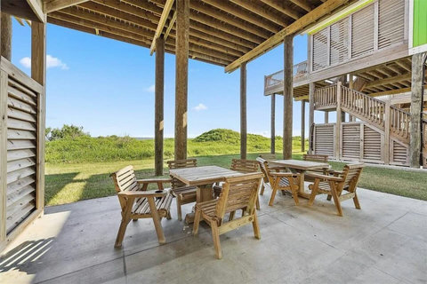 Patio dining with a view of the dunes