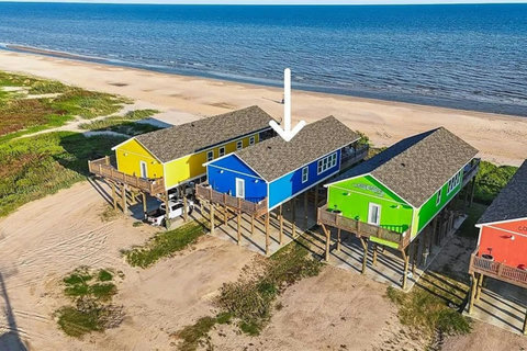 Aerial view of the house and its deck