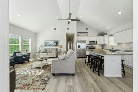 Living room open to the kitchen